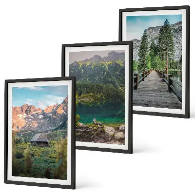 Berglandschaft See Brücke Bilder-3er-Set mit Rahmen