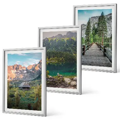 Berglandschaft See Brücke Bilder-3er-Set mit Rahmen
