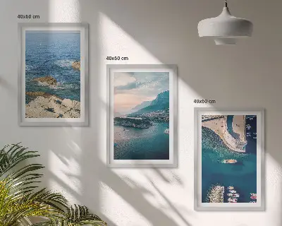 Bilder-3er-Set mit Rahmen mit Motiven von Meerblick, Klippen und Häfen