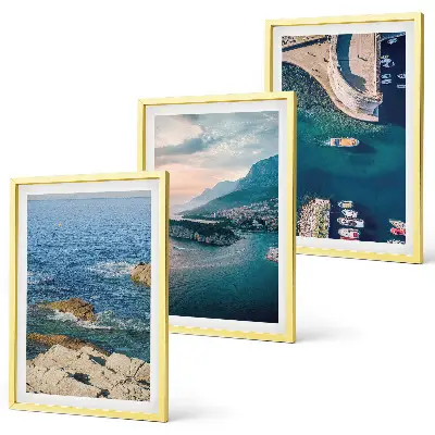 Bilder-3er-Set mit Rahmen mit Motiven von Meerblick, Klippen und Häfen