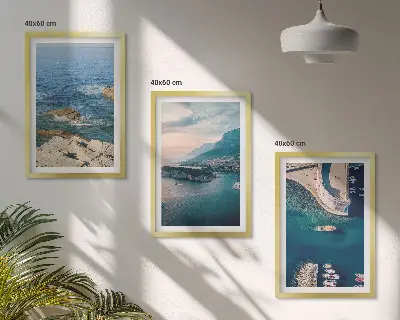 Bilder-3er-Set mit Rahmen mit Motiven von Meerblick, Klippen und Häfen