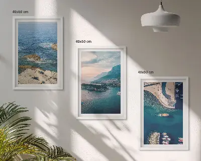 Bilder-3er-Set mit Rahmen mit Motiven von Meerblick, Klippen und Häfen