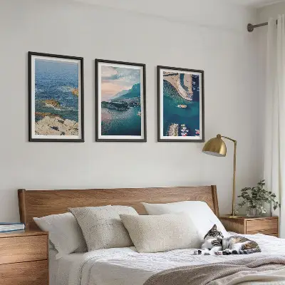 Bilder-3er-Set mit Rahmen mit Motiven von Meerblick, Klippen und Häfen