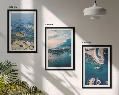 Bilder-3er-Set mit Rahmen mit Motiven von Meerblick, Klippen und Häfen
