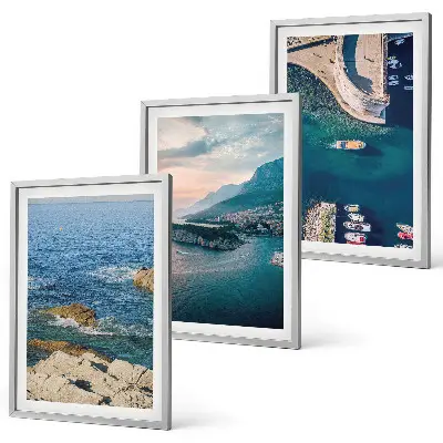 Bilder-3er-Set mit Rahmen mit Motiven von Meerblick, Klippen und Häfen