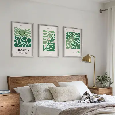 Gerahmtes Bilderset mit Motiven grüner Blätter