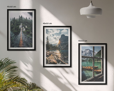 Bilder-3er-set mit rahmen Brücke, Wald, See, Boote, Berge