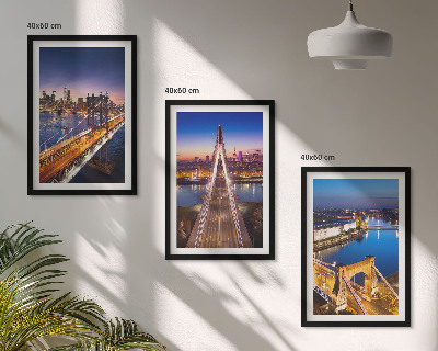 Bilder-3er-set mit rahmen Städte bei Nacht, Brücken, Flüsse