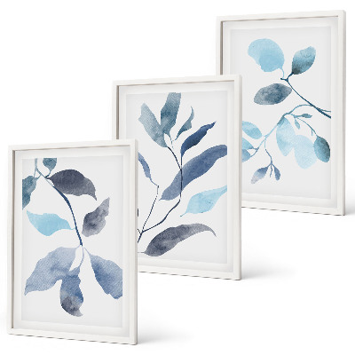 Gerahmtes bilderset Aquarell von blauen Blättern