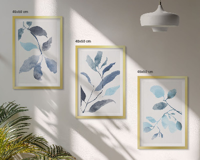 Gerahmtes bilderset Aquarell von blauen Blättern