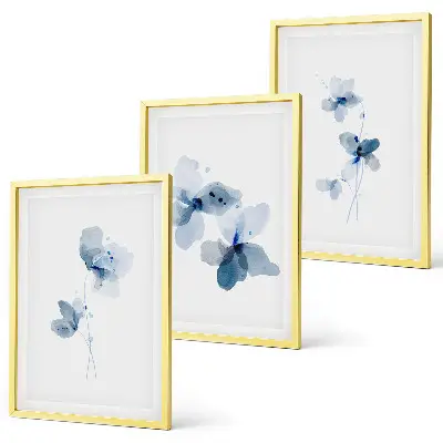 Blaue Blumen 3er-Set Bilder mit Rahmen