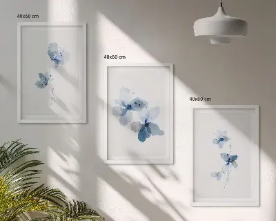 Blaue Blumen 3er-Set Bilder mit Rahmen