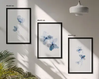 Blaue Blumen 3er-Set Bilder mit Rahmen