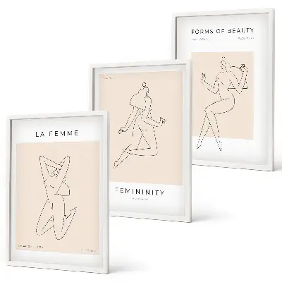 Poster mit minimalistischen Frauensilhouetten 3er-set mit rahmen