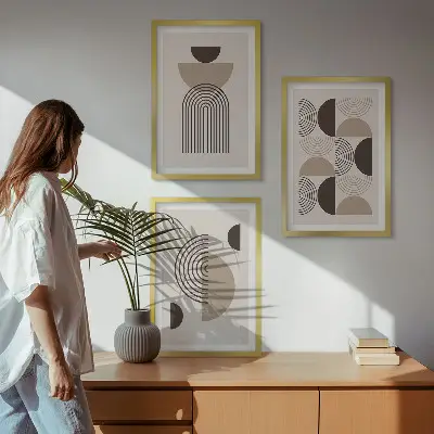 Abstrakte Minimalismusmuster 3er-Set mit Rahmen