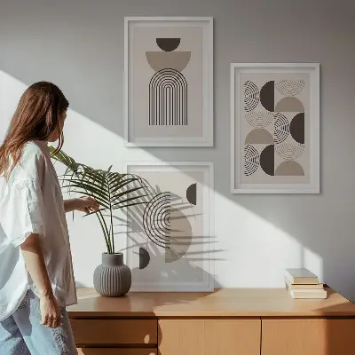 Abstrakte Minimalismusmuster 3er-Set mit Rahmen