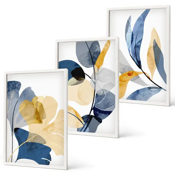 Aquarell-Pflanzenmotive 3er-Set mit Rahmen