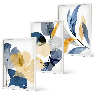 Aquarell-Pflanzenmotive 3er-Set mit Rahmen