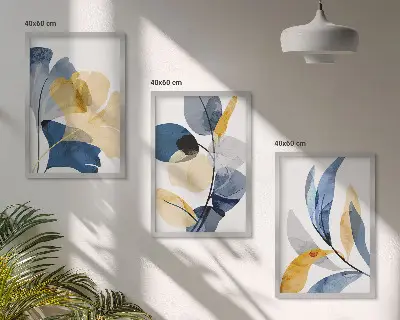 Aquarell-Pflanzenmotive 3er-Set mit Rahmen
