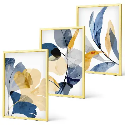 Aquarell-Pflanzenmotive 3er-Set mit Rahmen