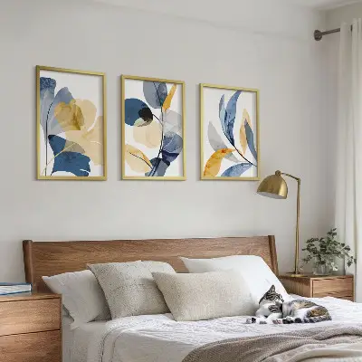 Aquarell-Pflanzenmotive 3er-Set mit Rahmen