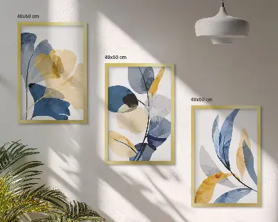 Aquarell-Pflanzenmotive 3er-Set mit Rahmen