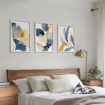 Aquarell-Pflanzenmotive 3er-Set mit Rahmen