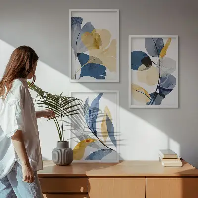 Aquarell-Pflanzenmotive 3er-Set mit Rahmen