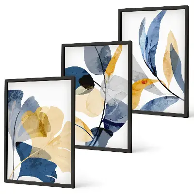 Aquarell-Pflanzenmotive 3er-Set mit Rahmen