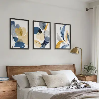 Aquarell-Pflanzenmotive 3er-Set mit Rahmen