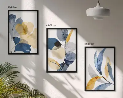 Aquarell-Pflanzenmotive 3er-Set mit Rahmen
