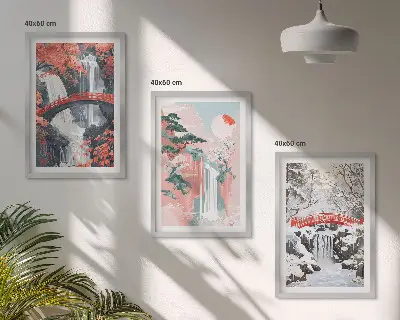 Wasserfälle der Jahreszeiten Bilder-3er-Set mit Rahmen