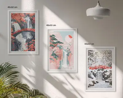 Wasserfälle der Jahreszeiten Bilder-3er-Set mit Rahmen