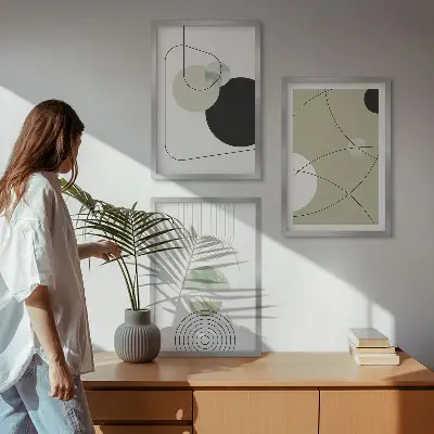 Abstrakte Formen und Farben Bilder 3er-Set mit Rahmen