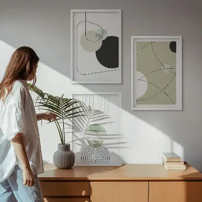 Abstrakte Formen und Farben Bilder 3er-Set mit Rahmen