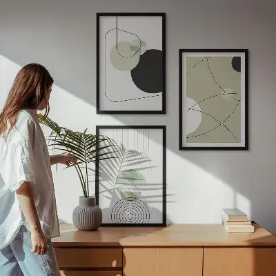 Abstrakte Formen und Farben Bilder 3er-Set mit Rahmen