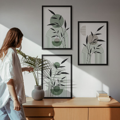 Bilder-3er-set mit rahmen Boho-Pflanzenkompositionen