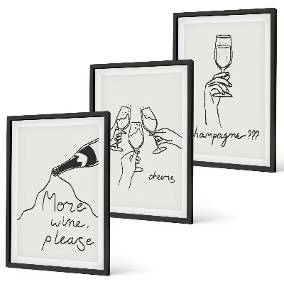 Gerahmtes bilderset Champagner-Wein-Linienzeichnung