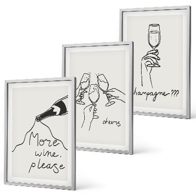 Gerahmtes bilderset Champagner-Wein-Linienzeichnung