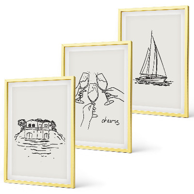 Bilder-3er-set mit rahmen Haus am Wasser, Segelboot-Toast