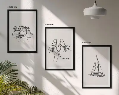 Bilder-3er-Set mit Rahmen Motiv Haus am Wasser und Segelboot