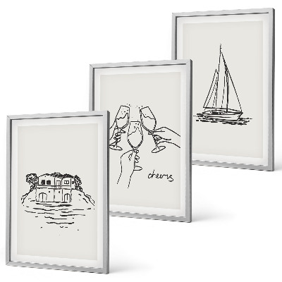 Bilder-3er-set mit rahmen Haus am Wasser, Segelboot-Toast