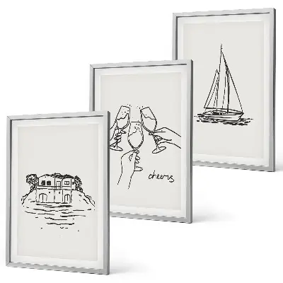 Bilder-3er-Set mit Rahmen Motiv Haus am Wasser und Segelboot