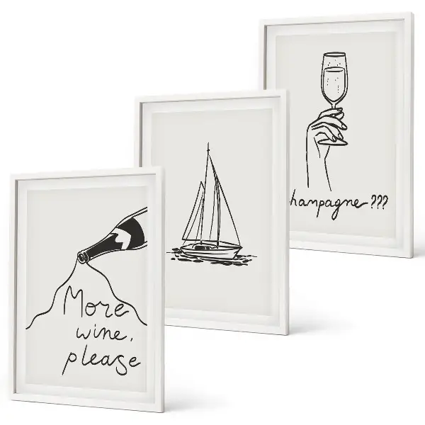 Gerahmtes Bilderset Glasbild mit Weinsegelboot-Linienzeichnung