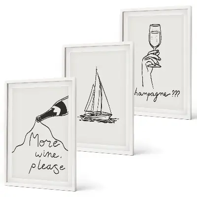 Gerahmtes Bilderset Glasbild mit Weinsegelboot-Linienzeichnung