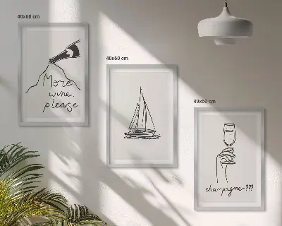 Gerahmtes Bilderset Glasbild mit Weinsegelboot-Linienzeichnung