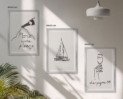 Gerahmtes bilderset Weinsegelboot-Glas-Linienzeichnung