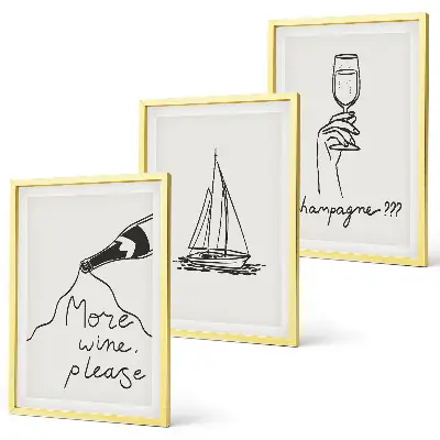 Gerahmtes Bilderset Glasbild mit Weinsegelboot-Linienzeichnung