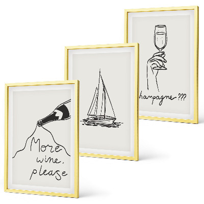 Gerahmtes bilderset Weinsegelboot-Glas-Linienzeichnung