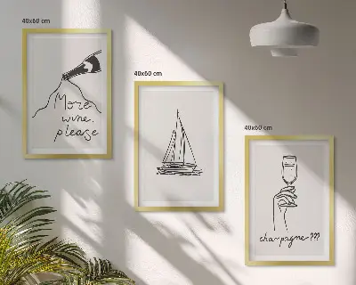 Gerahmtes Bilderset Glasbild mit Weinsegelboot-Linienzeichnung
